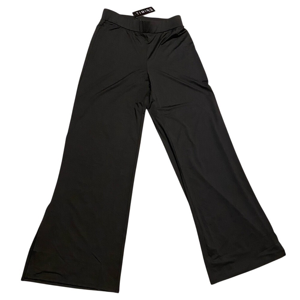 Timing Black Wide Leg Slit Hem Lounge Pants Comfy Casual